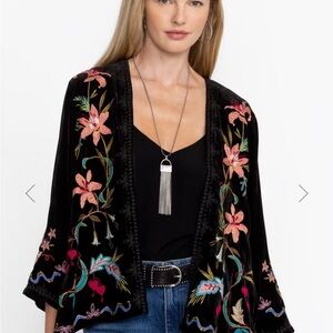 Johnny Was floral velvet 3/4 sleeve embroidered Bolero jacket